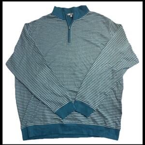 Peter Millar Men’s XXL 1/4 Zip Pullover Sweater Top Teal Stripe Golf Soft Casual